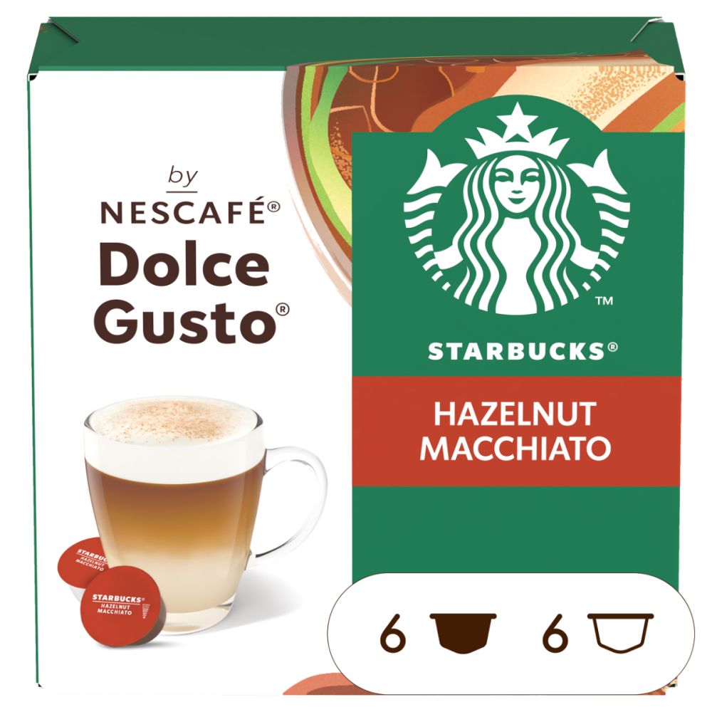 Front view of the Starbucks® Hazelnut Macchiato box Front view of the Starbucks® Hazelnut Macchiato box