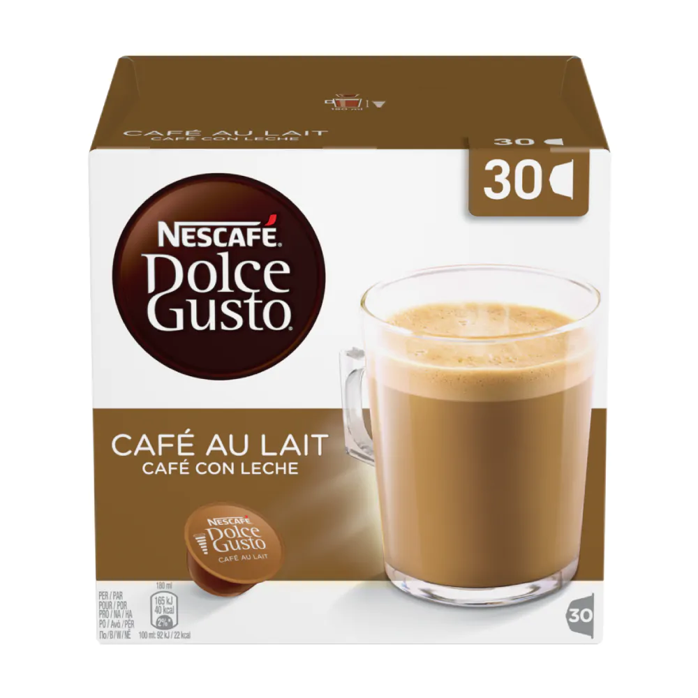 NESCAFE Dolce Gusto Cafe Au Lait Coffee Pods - total of 90 Coffee Capsules  - Coffee with Milk - Medium Roasted Coffee - Coffee Intensity 7 (3 Packs)