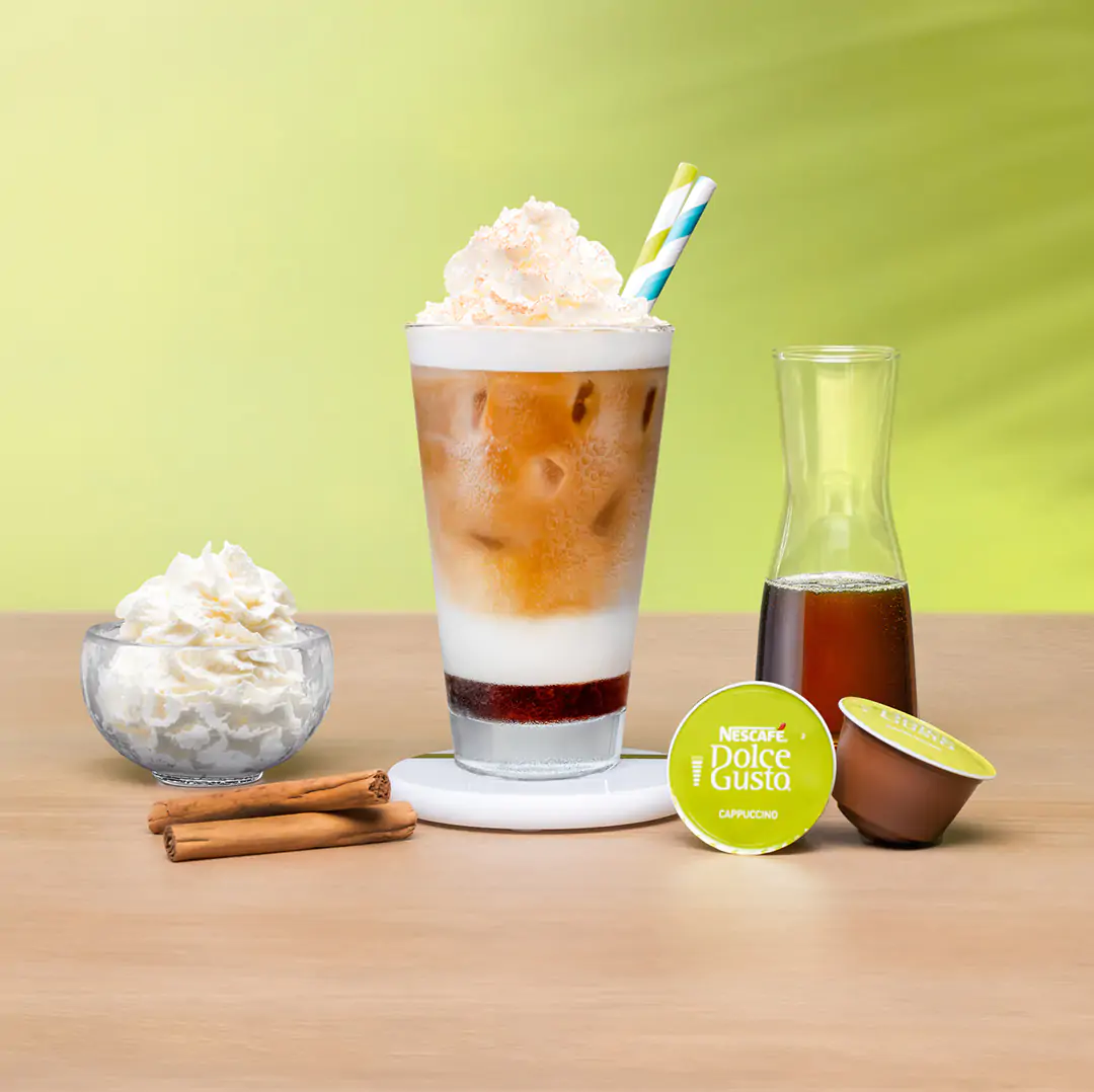 Iced maple cappuccino made with Dolce Gusto pods.